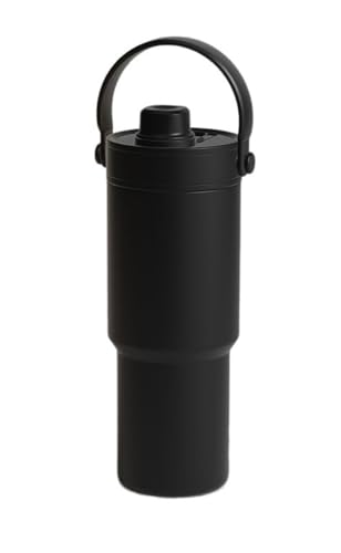 タンブラー セラミック ストロー付き 蓋付き ハンドル付き 大容量 735ml 真空断熱カフェタンブラー 保温 保冷 おしゃれ 牛乳 コーヒー 豆乳 マグボトル 母の日贈り物 (ブラック)