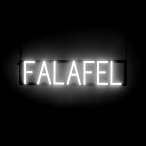 Image of SpellBrite LED Neon FALAFEL Sign for Business - White, 26 inch x 6 inch | Ultra-Bright Click-Together Signage for Restaurants, with Visibility from 500 Feet - 8 Animations, 6 Brightness Settings
