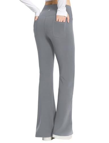 baleaf Yogahose Damen High Waist Schlaghose Bauchkontrolle Freizeithose Baumwolle Sporthose lang Yoga Pants mit Taschen Grau L baleaf Yogahose Damen High Waist Schlaghose Bauchkontrolle Freizeithose Baumwolle Sporthose lang Yoga Pants mit Taschen Grau L