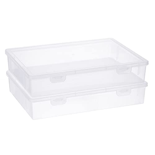 BTSKY Clear Plastic Storage Box with Flap Lid, Multipurpose Craft Organizers and Storage Box Art Supply Storage Organizer Plastic Sewing Box for Beads Pencils Notebooks, 2 Pack Medium by BTSKY - Used condition - US$17.30