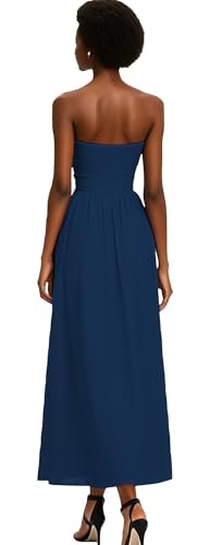 Women's Formal Dresses Sweetheart Neckline Club Party Maxi Dress High Slit Navy Blue Strapless Evening Gown2