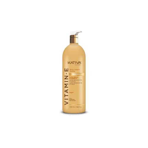 Kativa Luxury Champú Vitamina E, Complejo Biotina y Bambú | Ultra Reparación y Fuerza | Vegano | 1L