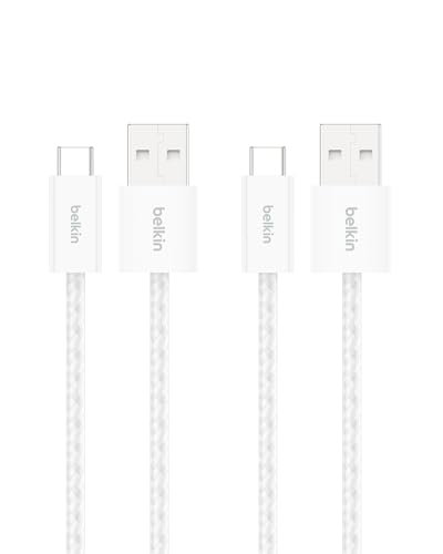 Belkin USB A to USB C Cable 2-Pack, 3.3ft, 15W - Type C Charger, iPhone Charger Cord, Soft, Braided, Flexible for iPhone 17 & 16, Galaxy S25, Pixel 10, iPad Pro, Airpods Pro, Switch & More - White