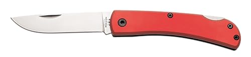 BEAR & SON Small Locking Farmhand Pocket Knife – USA Made Manual Folding EDC with Pocket Clip, 2.75' 440 Stainless Drop Point Taper Ground Blade, Red Aluminum Handle, Ultra Lightweight Tip-Up Carry