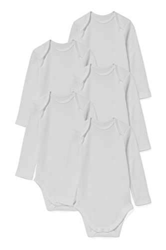C&A Lot de 5 bodys unisexe pour bébé - Couleur unie, Blanc., 6 mois