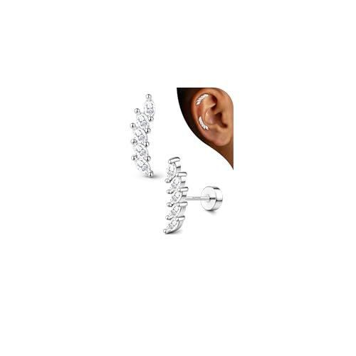 Adramata Pendientes Plata de Ley 925 Mujer Pendiente Hipoalergenicos Brillante Piercings Oreja Piercing Helix Piercing Tragus Pendiente de Aretes Pendientes Mujer Plata/Oro