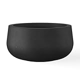 Kante 19.6" Dia Round Concrete Planter, Cement Plant Pots with Drainage Hole and Rubber Plug for Outdoor Indoor Garden Home, Modern Curvaceous Design, Black