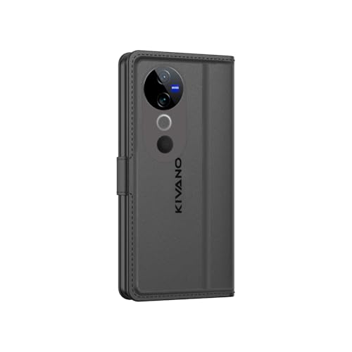 Image of KIVANO LUXE Compatible for Vivo T3 Ultra 5G / Vivo V40 5G / Vivo V40 Pro 5G Luxury Handmade Leather Magnetic Flip Folio Case | Card Holder & Kickstand | Slim Protective Cover | Unisex - Black