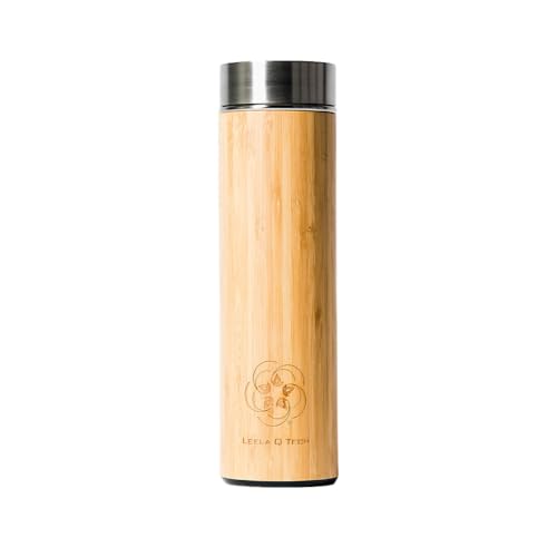 Leela Quantum Water Bottle in bamboo design, Vacuum Seal Leak-proof Lid, Cold or Hot Liquids - 500ml/16.91 Fl Oz, handmade & allergen-free, refined with quantum energy, Great for travel & hiking