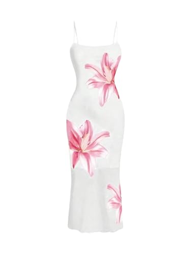 Image of BEAUDRM Women's Y2K Floral Bodycon Dresses Going Out Date Night Plus Size Cocktail Dress for Curvy Mesh Long Sundress
