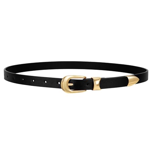 WERFORU Women Belt for Jeans Pants Thin Belts for Women Fashion Skinny Belt Black and Gold 0.71