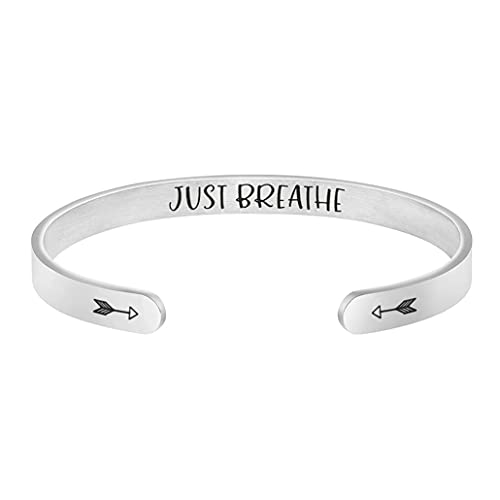 Recovery Jewelry for Women Stainless Steel Yoga Bracelet for Her Birthday Christmas Gifts for Wife Girlfriend Coworker Nurse Teachers with Inspirational Engraved Message Just Breathe