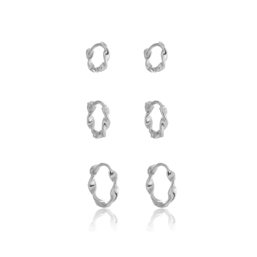 Trio de Brincos de Argolinha Folheado A Prata (Prateado)