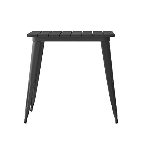 Flash Furniture Declan Commercial Outdoor Dining Table With Umbrella Hole, All Weather Poly Resin Top And Steel Base, 30" X 60", Black/Black #TOP6
