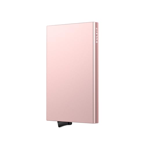 Image of VULKIT Slim Minimalist Credit Card Holder For Men and Women RFID Blocking Mini Metal Case, rose gold, Slim
