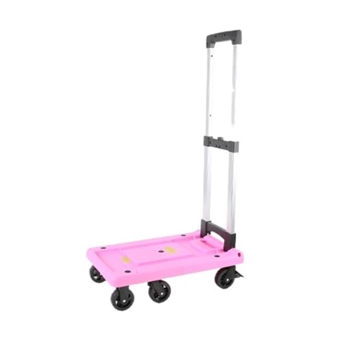 Folding Flatbed Hand Trucks Folding Portable Trolley Courier Cargo Trolley Luggage Trolley Small Trolley Household Trailer Platform Truck(Pink,Large)