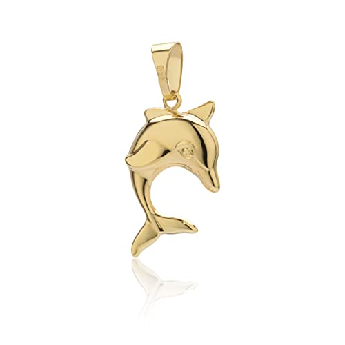 NKlaus Kettenanhänger kleiner Delfin 333 Gelb Gold 15,5mm Delphin glänzendes Amulett 8646
