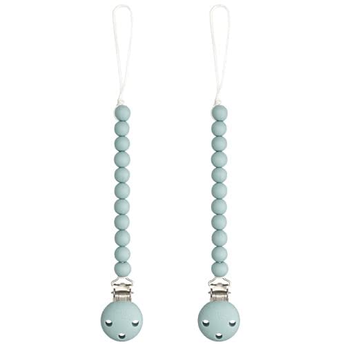 Image of Silicone Pacifier Clips for Boys and Girls, Baby Pacifiers Paci Clip (Earth Green, Pack of 2)