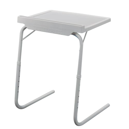 STARLYF Mesa Express Ajustable con 2 Patas en Forma L – 18 Posiciones posibles, soporta hasta 25 kg, 6 Alturas – 3 ángulos Diferentes – Plegable – Blanco, Metal, 51 cm