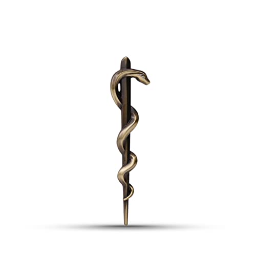 Caduceus Snake Stick Metal Sticker for Car, The Rod of Asclepius Bumper Decal, Medical Emergency Zinc Alloy Emblem, for Automobile, Motocycle (Single Bronze)