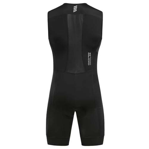 Santic Men's Triathlon Suit Sleeveless Skinsuit Padded Quick-Dry Swim Bike Run with Pockets,Black,XS