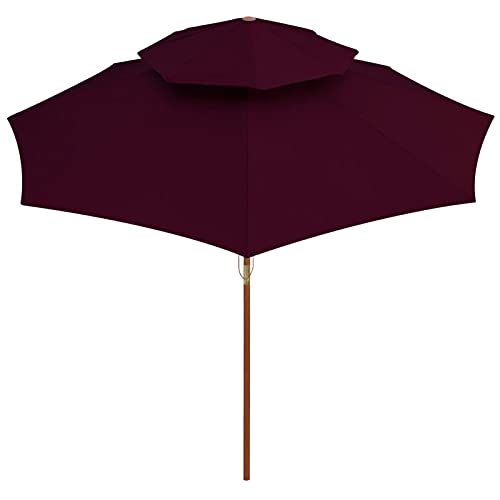 Parasol burdeos de 270 cm para terraza y playa con mástil de madera 4