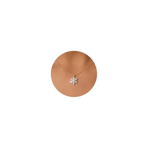 BSGRL Snowflake Necklace - 14k Gold Plated Cubic Zirconia CZ Snowflake Dainty Necklace for Women Winter Christmas