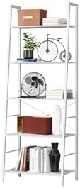 Yusong Industrial Ladder Shelf, 5-Tier Bookcase, Vintage Bookshelf Storage Unit with Metal Frame, for Living Room, Kitchen (White), 160x60x36 CM (112)