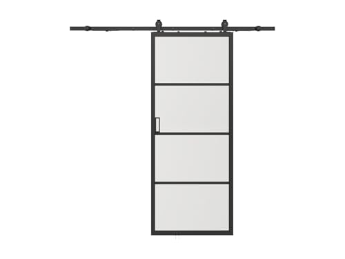 Vente-unique - Porte coulissante avec systéme en applique - aluminium et verre trempé dépoli -...