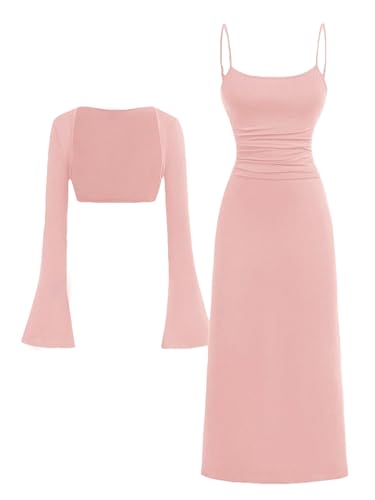 Floerns Girl's 2 Piece Set Spaghetti Strap Long Cami Dress with Bolero Shrug