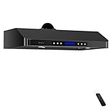 EKON 36 Black inches Under Cabinet Range Hood, 900 CFM Stainless Steel Kitchen Chimney Vent, 4 Speed Touch Screen Control With Remote 2Pcs 3W LED lights Dishwasher-safe Filters Fan Timer