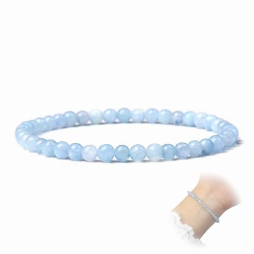 Biglumin Pulsera de Aguamarina de 8mm, Piedra Natural, Pulsera de la Suerte