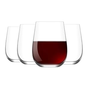 LAV Stemless Red & White Wine Glasses Tumbler Set of 6 – Drinking Glassware for Water Champagne Martini Mimosa Prosecco Cocktail Sangria – Short 16 oz No Stem Glasses Dishwasher Safe