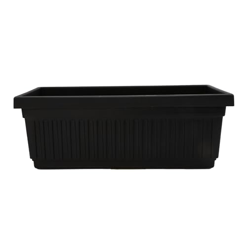 The HC Companies Venetian Window Planter Box w/Drain Plug - Long Planter Box for Windowsills, Balconies & More - Plastic Large Rectangular Outdoor Planters for Herbs & Flowers (24' Black, Pack of 1)