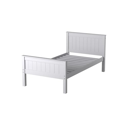 Harmony Twin Size Wood Platform Bed, Dove Gray, Youth Bedroom, Brazilian Pine (Pinus Taeda and Pinus Elliottis), Headboard, Footboard, Side Rails, Slats, Guest