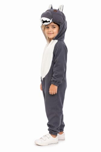 Image of BookMyCostume Grey Donkey Costume with Full Body Jumpsuit with Attached Head Hood - Cute Farm Animal Fancy Dress - School Annual Day, Jungle Theme Party, and Stage Dance Drama Costume | 4-5 Years