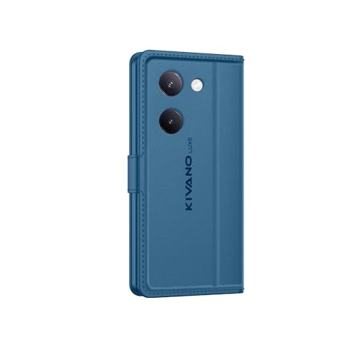 Image of KIVANO LUXE Compatible for Vivo Y300 Plus 5G / Vivo Y200 Pro 5G Luxury Handmade Leather Magnetic Flip Folio Case | Card Holder & Kickstand | Slim Protective Cover | Unisex - Blue