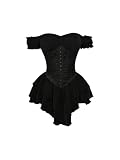 RoseSeek Women's Off Shoulder Corset Dress Ruffle Hem Lace Up Mini Dress Gothic Lolita Outfits Black Large