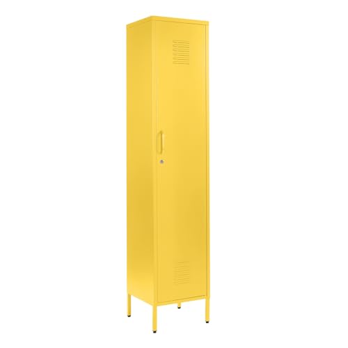 MMT Furniture Metal Locker Cabinet with Lockable Storage Cupboard Slim One Door (Yellow 180 cm)