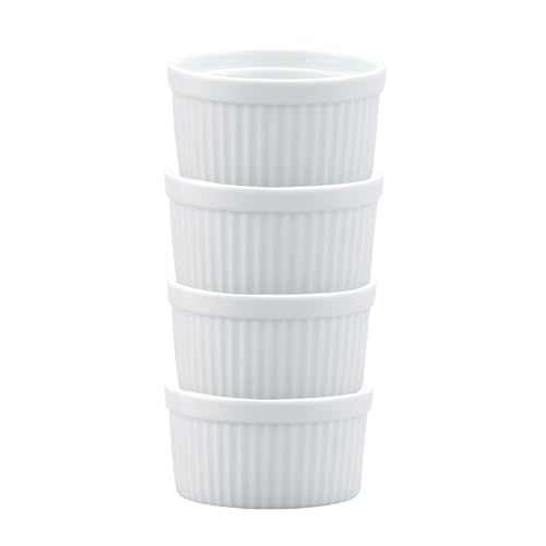 HIC Kitchen Souffle Ramekin Fine Porcelain For Baking Custards Souffles Casseroles And Desserts 10-Ounce Capacity Set of 4