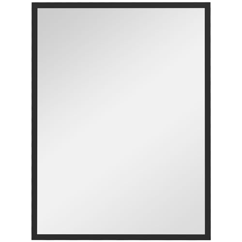 HOMCOM Espejo de pared rectangular 60 x 80 cm, marco de madera negro, ideal para el cuarto de baño, el salón o el dormitorio