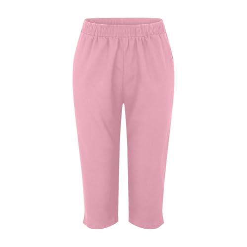 Shorts de lino y algodón de mujer tipo bermudas anchas veraniegas con bolsillos 3