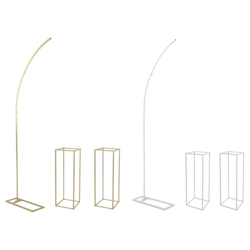 LUNUMAOS Backdrop Stand Tube Kit, 3.3*3.9ft Table Pole Stand, Adjustable Metal Table Arch Stand, Table Clip Stand for Parties and Wedding Photography,White+Golden
