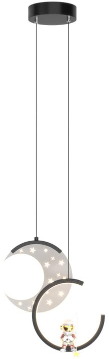 Suspension Demi-Lune pour Chambre d'enfant, 2 lumières, dorée, Style Astronaute, LED Noire, Moderne, dimmable, pour Chambre de Fille ou de garçon.
