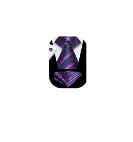 Image of HISDERN Ties for Men Stripe Plaid Tie Classic Necktie Pocket Square Cufflinks Set for Formal Wedding Business Party