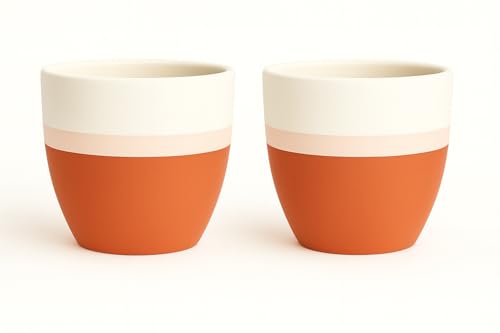 Image of Yo Green Ceramic Pot Indoor /Outdoor Plant - Modern Planter for Home and Office, Durable Ceramic, Stylish Finish with Vertical Ridges, Great Gift Idea (2, White /Peach)