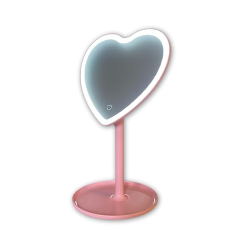MYKALA Espejo LED recargable con corazón rosa para niñas, decorac...