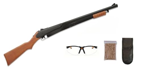 Pack Carabina de Aire Comprimido Daisy 25 Pump Gun 4.5mm – Escopeta de Perdigones con Mira Ajustable + Balines 4.5 + Gafas Protectoras + Funda – Carabinas Aire Comprimido Juvenil