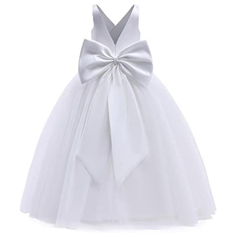HNXDYY Flower Girl Pageant Party Tutu Wedding Gown Backless Princess Dress #784_C White 8-9 Years Cover