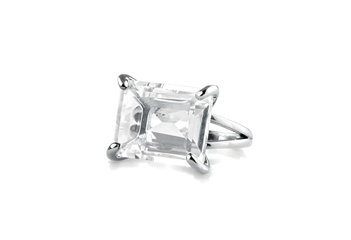 Bague sophistiquée en argent sterling ornée d'un quartz blanc taille émeraude